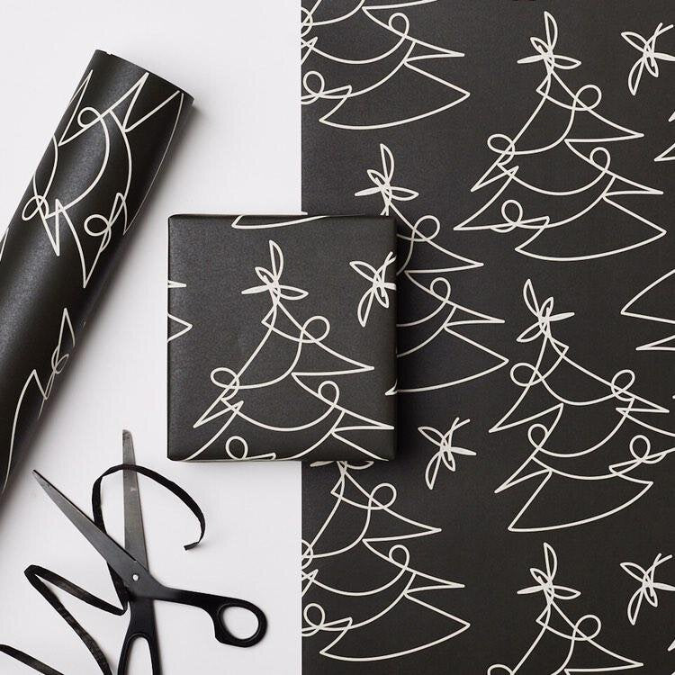 Black Tree lines Christmas Wrap