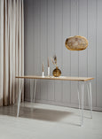 Scandi Dining Table + Bench with White Hairpin Legs